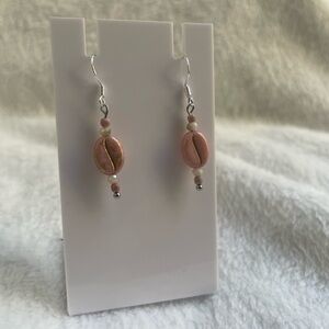 Pink and Cream coffee bean earrings 925 silver hooks
